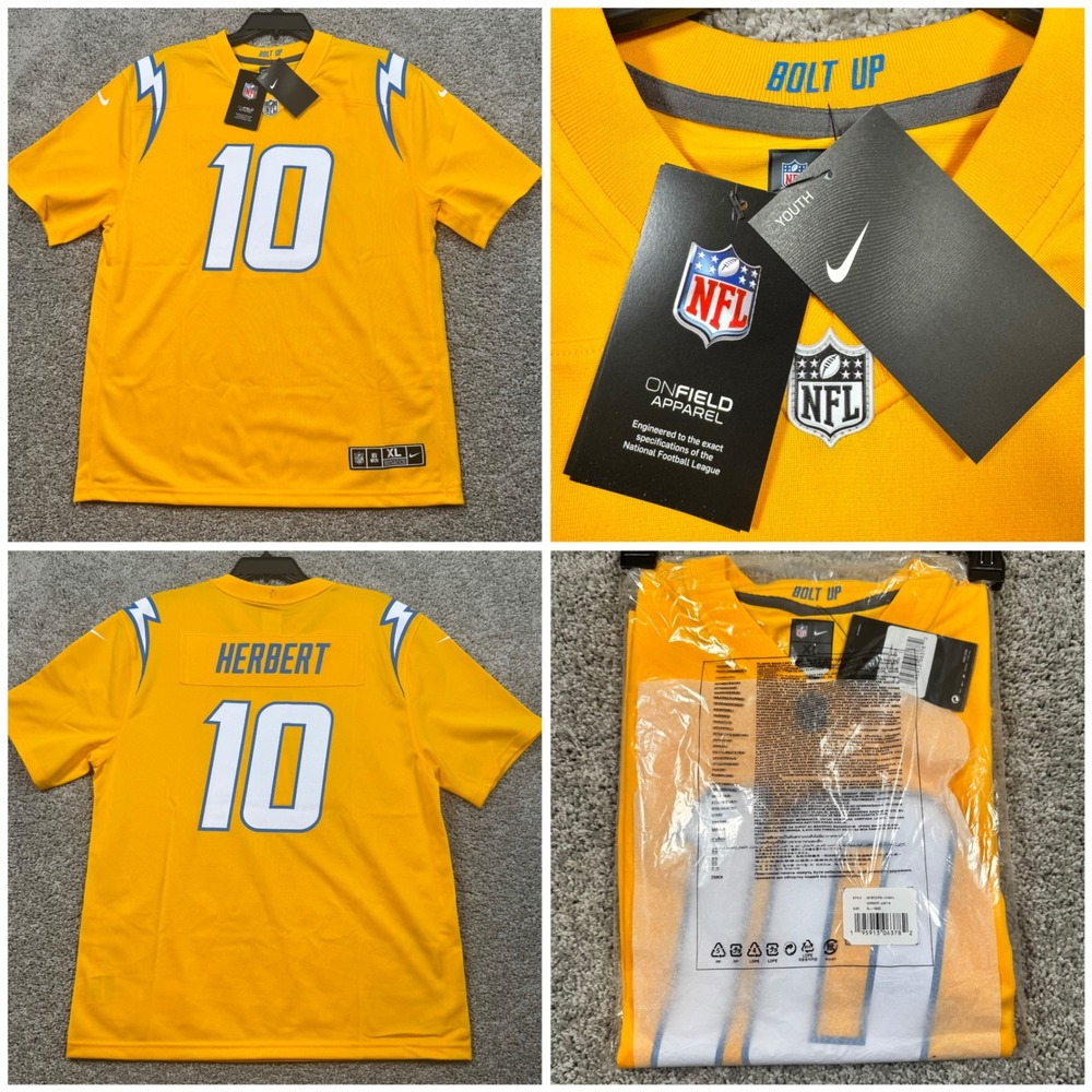 Nike Justin Herbert Chargers Youth Inverted Team Game Jersey Gold XL NEW